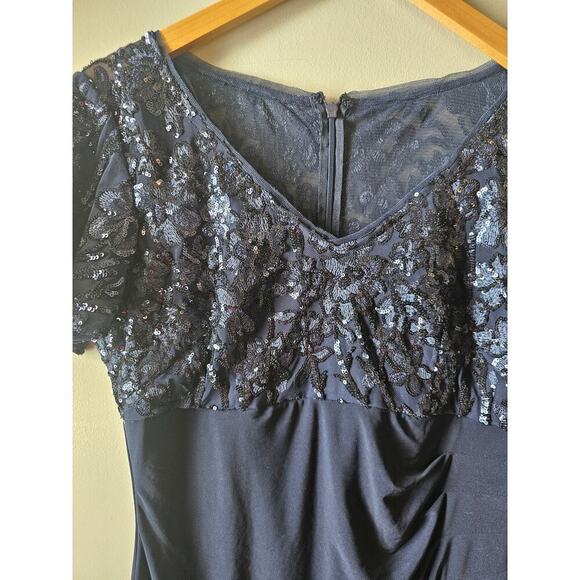 Alex Evenings sz 10 navy blue V-Neck Empire Waist Sheath Dress flutter Sleeves - Picture 3 of 6